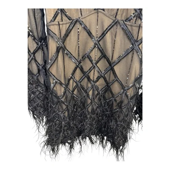 **Brand New ** Amber Deep V Embellished Feather Trim Mini Dress - Black - Picture 8 of 14